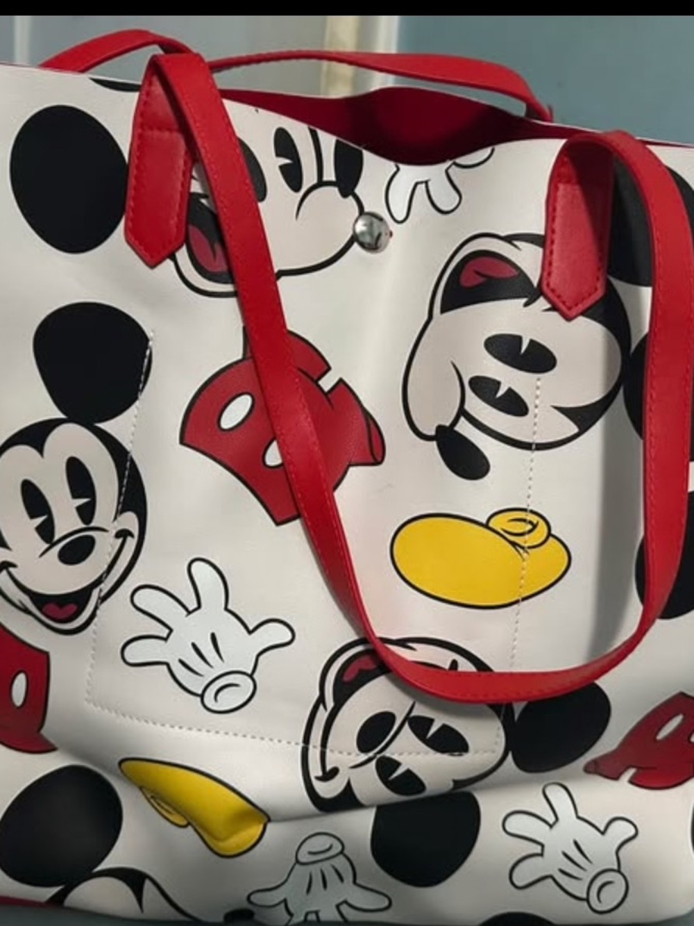 Red & White Mickey Print Tote Bag